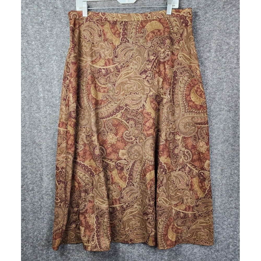 Karin Stevens Skirt‎ Womens 14 Brown Paisley Midi A-Line Vintage Style Career